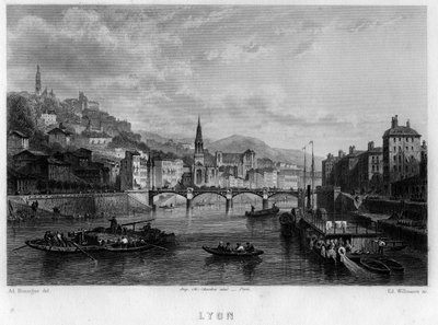 Ansicht der Stadt Lyon, Département Rhône, Region Rhône-Alpes, Frankreich. Gravur von Willmann in „La France ancienne et moderne“ von Jean-Bernard Mary-Lafon von Edouard Willmann