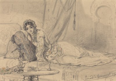 Eine nahöstliche Frau in exotischer Umgebung liegend von Edouard de Beaumont