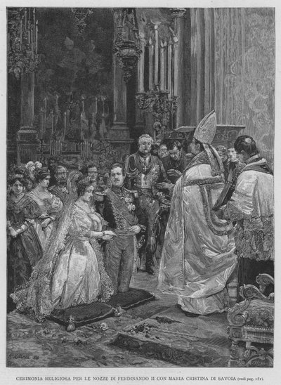 Religiöse Zeremonie zur Hochzeit von Ferdinand II. mit Maria Cristina von Savoyen von Edouardo Matania