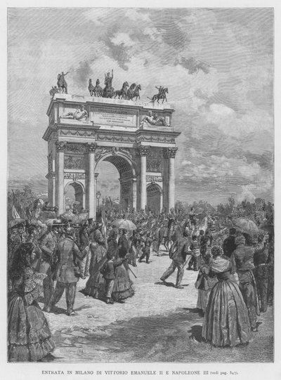 Einzug von Vittorio Emanuele II. und Napoleon III. in Mailand (Gravur) von Edouardo Matania