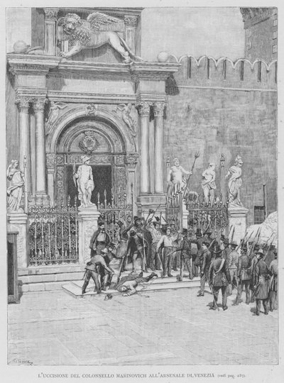 Die Ermordung von Oberst Marinovich im Arsenal von Venedig von Edouardo Matania