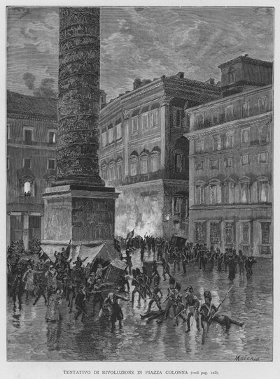 Revolutionsversuch auf der Piazza Colonna (Gravur) von Edouardo Matania