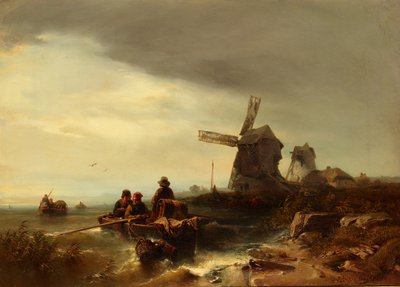Küste der Normandie. Mit Windmühlen und Fischerkähnen von Eduard Hildebrandt