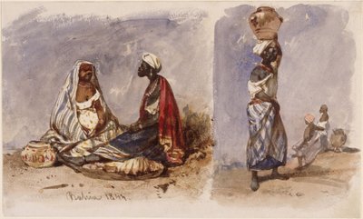 Zwei Szenen mit Straßenhändlerinnen aus Bahia, sitzend und stehend von Eduard Hildebrandt
