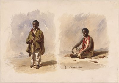 Zwei kleine Afrobrasilianer; einer stehend, der andere sitzend von Eduard Hildebrandt