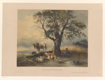 Figuren mit Vieh ruhend in einer Landschaft von Eduard Weixlgärtner