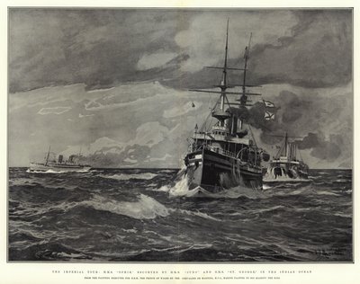 Die Kaiserliche Tour, H.M.S. Ophir, eskortiert von H.M.S. Juno und H.M.S. St George, im Indischen Ozean von Eduardo de Martino