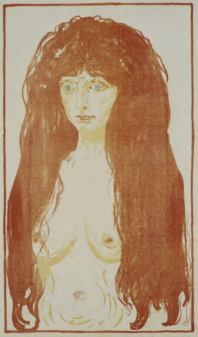 Nackte Frau mit roten Haaren und grünen Augen von Edvard Munch