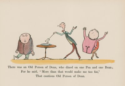 Es war eine alte Person aus Dean, die eine Erbse und eine Bohne aß (farbige Gravur) von Edward (after) Lear