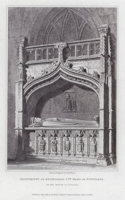 Monument von Archibald, 5. Earl of Douglass, in der Kirche von Douglass (Gravur) von Edward Blore