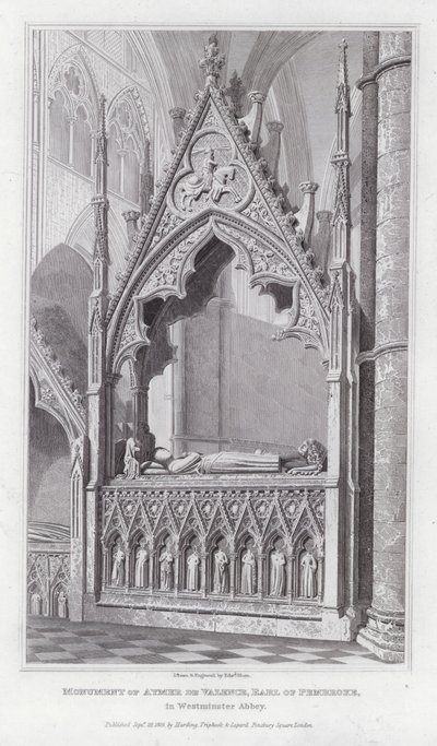 Denkmal von Aymer de Valence, Earl of Pembroke, in der Westminster Abbey (Gravur) von Edward Blore