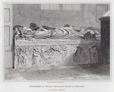 Monument von Brian Fitzalan, Baron von Bedale, in der Bedale Kirche (Gravur) von Edward Blore