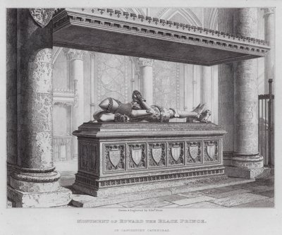 Monument von Edward dem Schwarzen Prinzen, in der Kathedrale von Canterbury (Gravur) von Edward Blore
