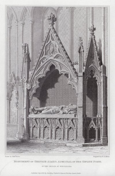 Denkmal von Gervase Alard, Admiral der Cinque Ports, in der Kirche von Winchelsea (Gravur) von Edward Blore