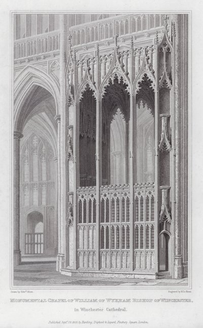 Monumentale Kapelle von William of Wykham, Bischof von Winchester, in der Kathedrale von Winchester (Gravur) von Edward Blore