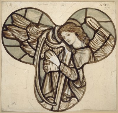 Entwurf für ein Buntglasfenster in der Lyndhurst Kirche: Ein Engel Harfenist, 1862 von Edward Burne Jones
