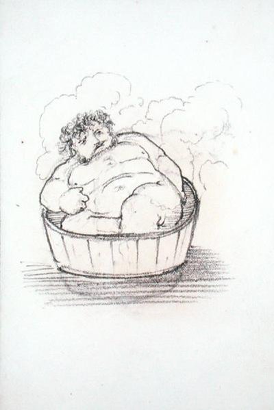 William Morris (1834-96) in einer Badewanne, aus einem Album von Zeichnungen von Edward Coley Burne Jones