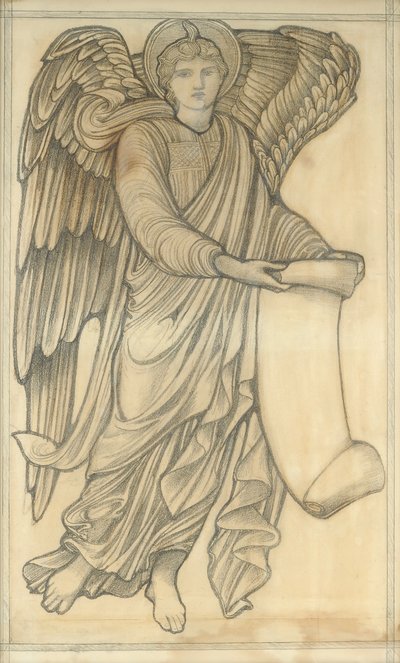 Engel mit Schriftrolle - Figur Nummer sechs, 1880 von Edward Burne Jones