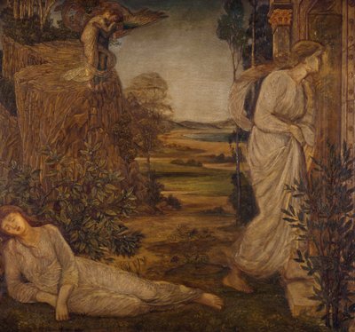 Cupid und Psyche - Palace Green Wandgemälde - Zephyrus trägt Psyche zum Berg, 1881 von Edward Burne Jones