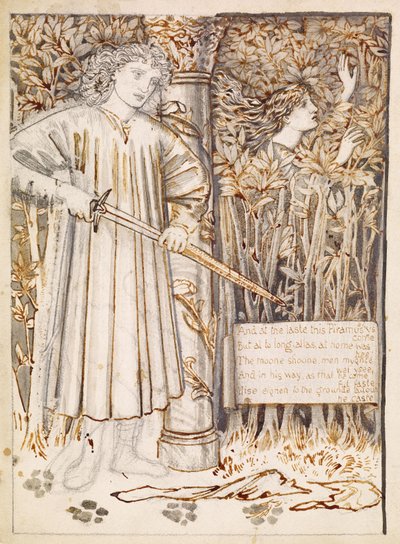 Pyramus und Thisbe - Pyramus zieht sein Schwert, um sich zu töten, 1866 von Edward Burne Jones
