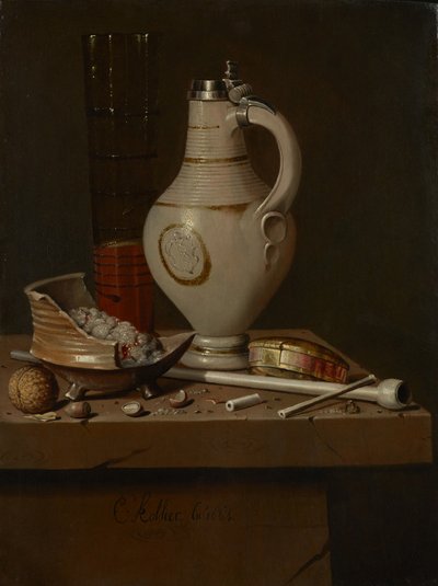 Stillleben mit Rauchutensilien und Bierkrug, 1664 von Edward Collier