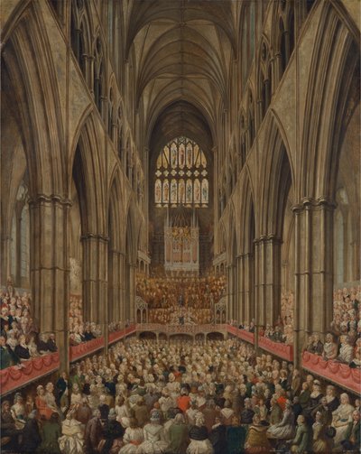 Innenansicht der Westminster Abbey bei der Gedenkfeier für Händel, vom Manager-Box aus gesehen von Edward Edwards