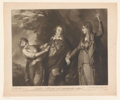 Porträt von David Garrick zwischen Personifikationen von Komödie und Tragödie von Edward Fisher
