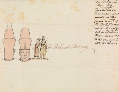Brief an Rev. Richard Burney mit Zeichnung eines kolossalen Kopfes aus dem Hof des British Museum von Edward Francis Burney