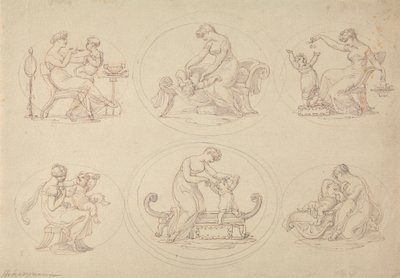 Sechs Studien von Mutter und Tochter beim Spielen von Edward Francis Burney