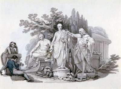 Zwei Jugendliche betrachten Statuen von Demosthenes, Cicero und Pitt von Edward Francis Burney