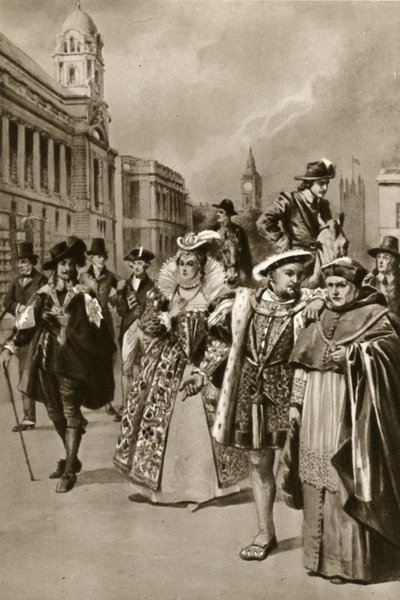 Straßen von London: König Karl I., Königin Elisabeth I., König Heinrich VIII., Kardinal Wolsey von Edward Frederick Skinner