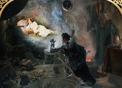 Der Earl of Surrey „Behold the Fayre Geraldine im Spiegel“ von Edward Henry Corbould