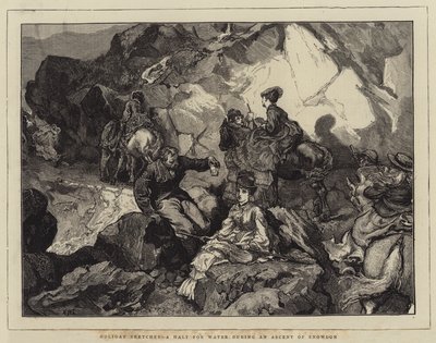 Ferien-Skizzen, eine Pause für Wasser während eines Aufstiegs auf den Snowdon von Edward John Gregory