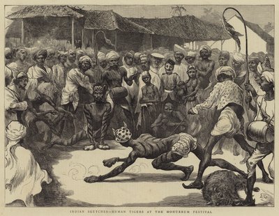 Indische Skizzen, Menschliche Tiger beim Mohurrum-Festival von Edward John Gregory