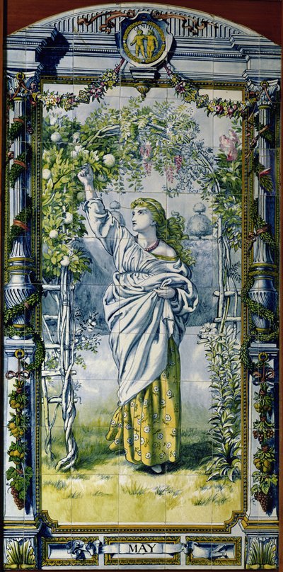 Mai, aus einer Serie von Fliesenpaneelen für die niederländische Küche, 1867-68 von Edward John Poynter