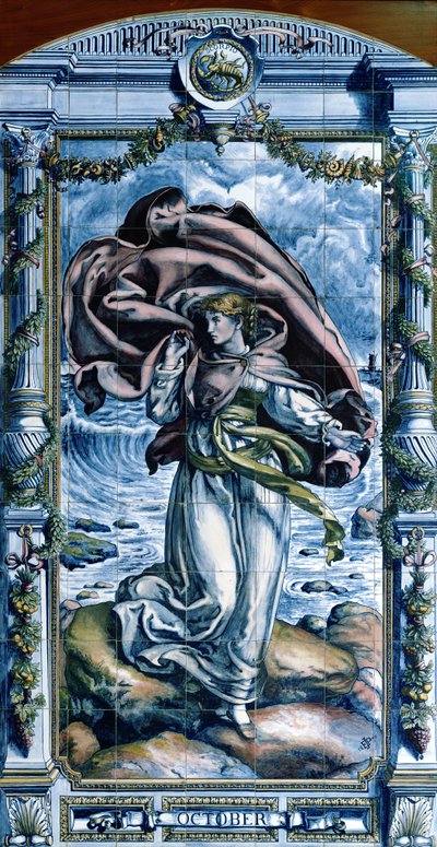 Oktober, aus einer Serie von Fliesenpaneelen für die niederländische Küche, 1867-8 von Edward John Poynter
