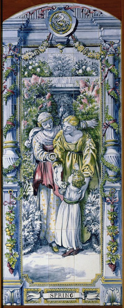 Frühling, aus einer Serie von Fliesenpaneelen, entworfen von Sir Edward Poynter und hergestellt von Minton, Campbell und Company, für die Dutch Kitchen, 1867-8 von Edward John Poynter