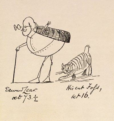 Edward Lear im Alter von 73 und ein halbes Jahr und seine Katze Foss, im Alter von 16 von Edward Lear