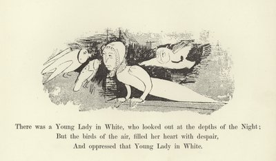 Es war eine junge Dame in Weiß, die in die Tiefen der Nacht schaute von Edward Lear