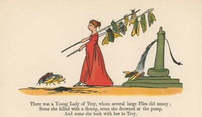 Es war eine junge Dame aus Troja, die von mehreren großen Fliegen belästigt wurde, aus 