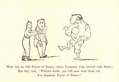 Es war eine alte Person aus Barnes, deren Kleidung mit Flicken bedeckt war von Edward Lear