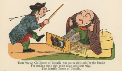 Es war eine alte Person aus Cheadle, die vom Büttel in den Pranger gestellt wurde, aus 