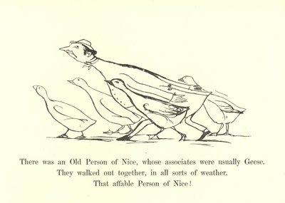 Es war eine alte Person von Nizza, deren Gefährten gewöhnlich Gänse waren von Edward Lear
