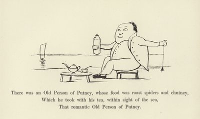 Es war eine alte Person aus Putney, deren Nahrung gebratene Spinnen und Chutney war von Edward Lear