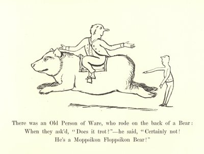 Es war eine alte Person aus Ware, die auf dem Rücken eines Bären ritt von Edward Lear