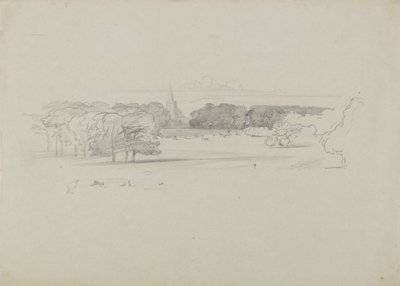 Blick über eine Wiese zu einer Kirche, 1834 von Edward Lear