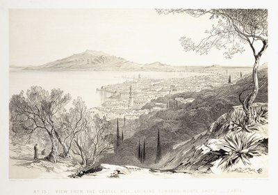 Blick vom Schlossberg in Richtung Monte Skopo, Zante, 1863 von Edward Lear