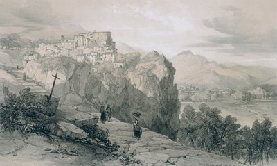 Ansichten von Rom und seiner Umgebung: Rocca Giovane und in der Ferne die Städte Licenza und Civitella di Licenza von Edward Lear