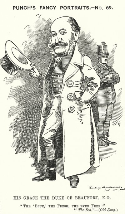 Henry Charles Fitzroy Somerset, 8. Herzog von Beaufort, englischer Soldat und konservativer Politiker (Karikatur) von Edward Linley (after) Sambourne