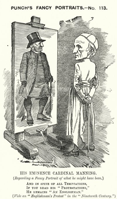 Punch-Karikatur: Henry Edward Manning, englischer Kardinal und katholischer Erzbischof von Westminster (Stich) von Edward Linley (after) Sambourne